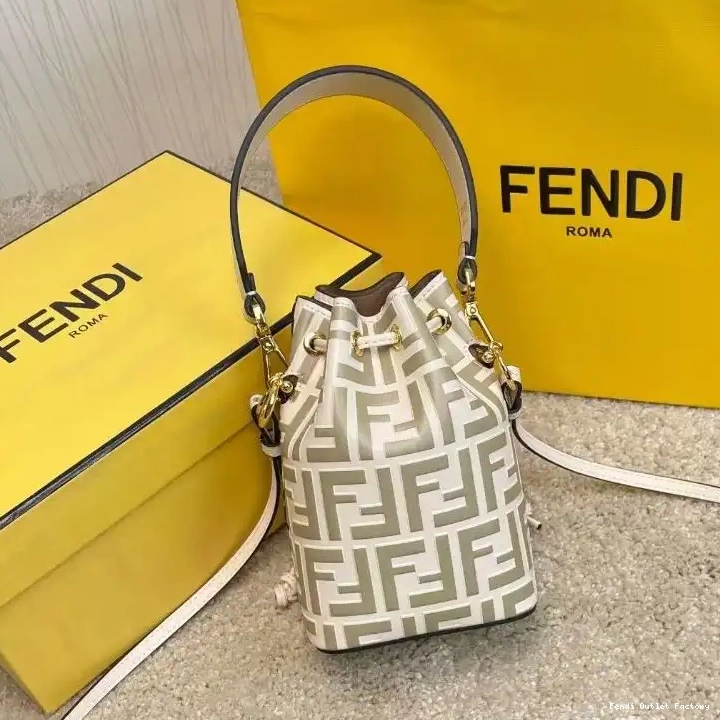Affordable HOT Mini White Motif Tresor Calf Fendi Bag Mon Bucket Leather In FF 0524